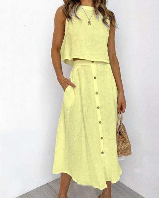 Solid Color Vest & Skirt Set - Outfitly Co