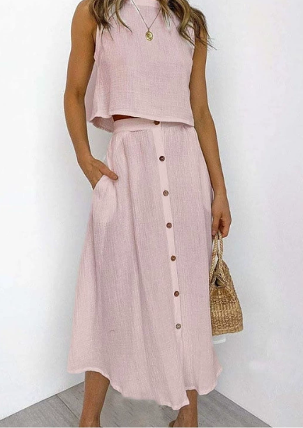 Solid Color Vest & Skirt Set - Outfitly Co