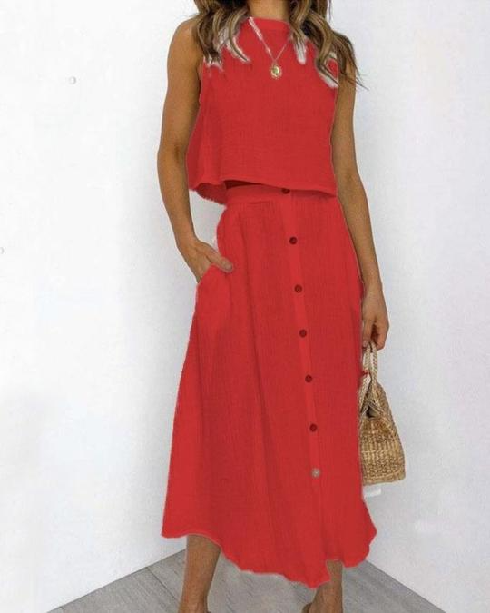Solid Color Vest & Skirt Set - Outfitly Co
