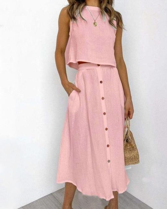Solid Color Vest & Skirt Set - Outfitly Co