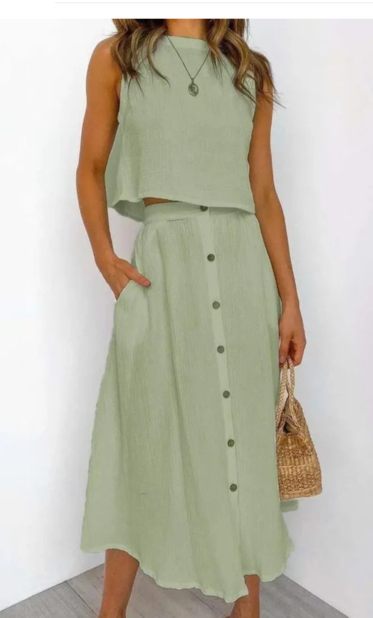 Solid Color Vest & Skirt Set - Outfitly Co