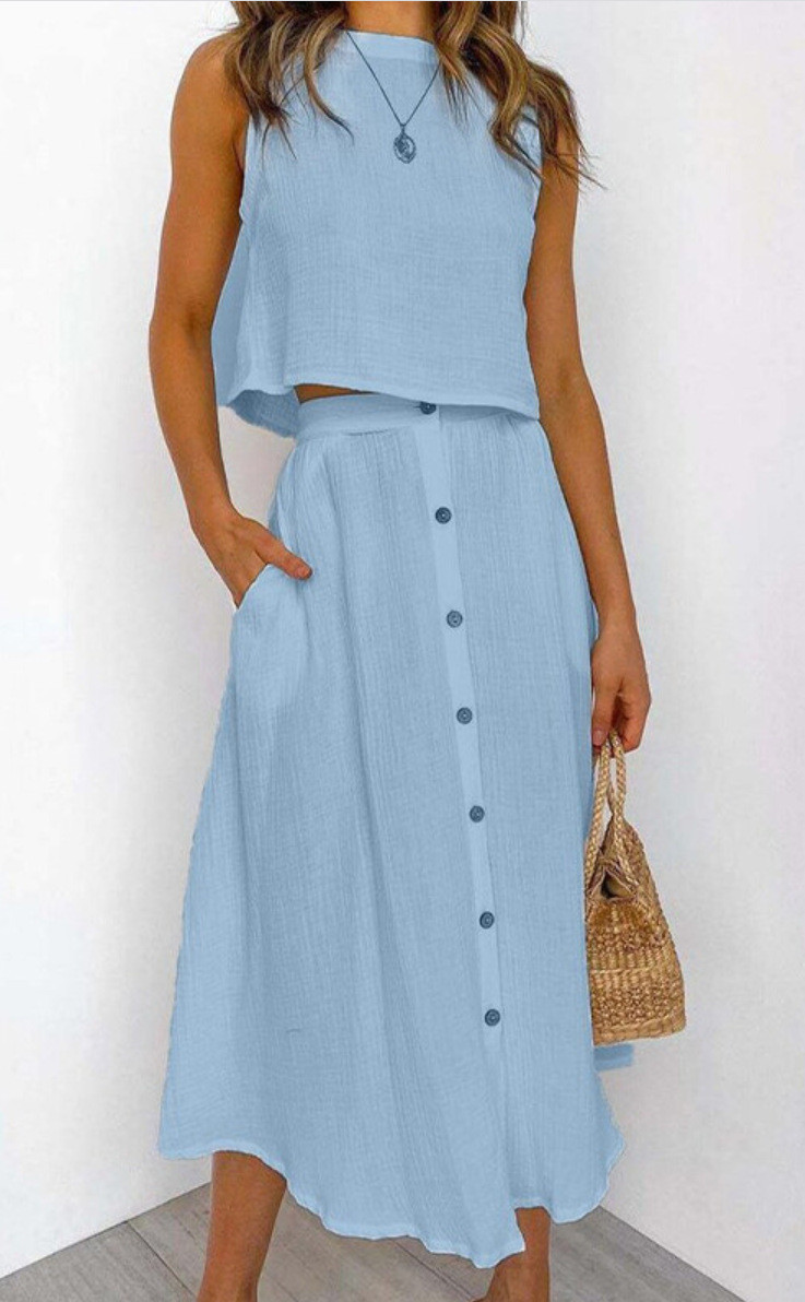 Solid Color Vest & Skirt Set - Outfitly Co