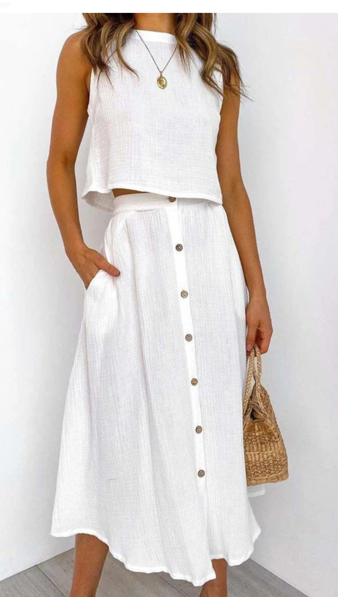 Solid Color Vest & Skirt Set - Outfitly Co